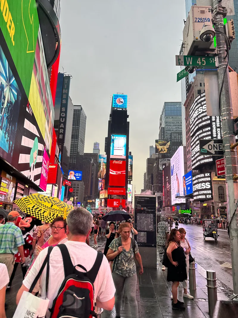 Times Square — smaller than expected but the energy is real Crowded Times Square street view with bright billboards and people