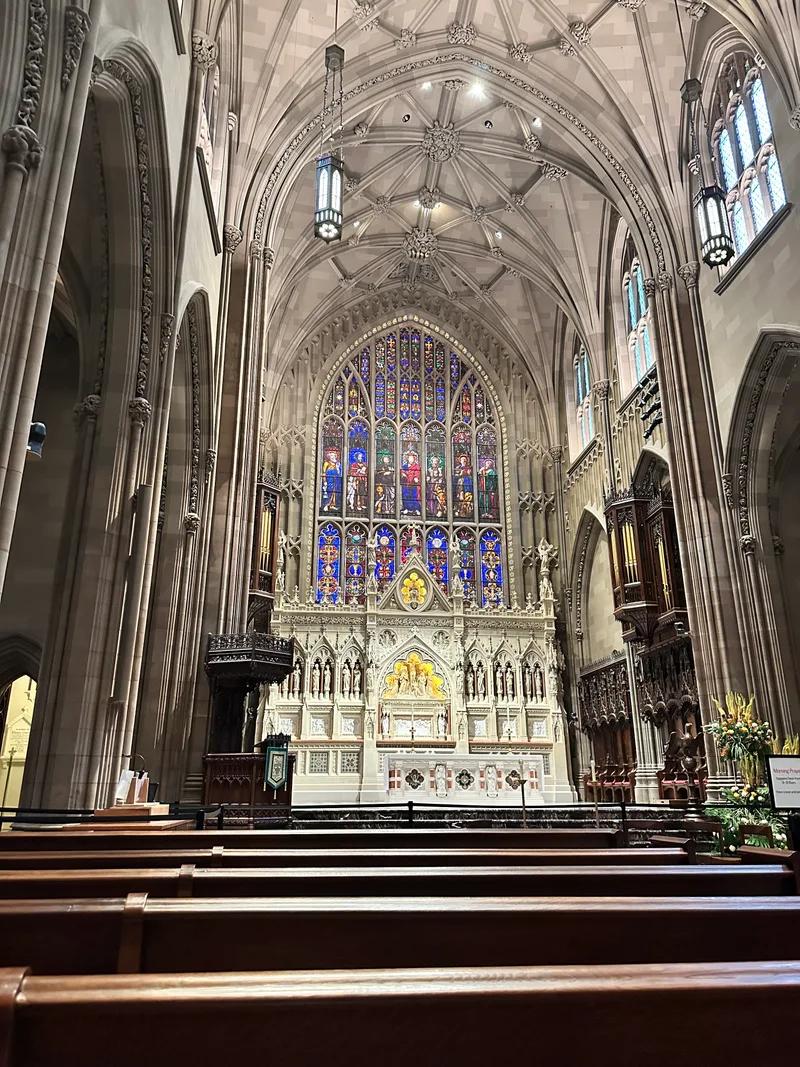 Trinity Church interior — didn't expect this level of beauty Ornate interior of Trinity Church on Wall Street with stained-glass window